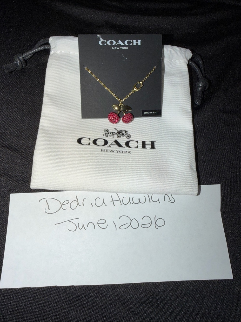 Gold Cherry Pendant Necklace with Pink Crystal Accents